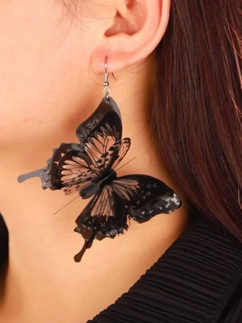 Black 3D Butterfly Statement Earrings Oversized Whimsigoth NWT